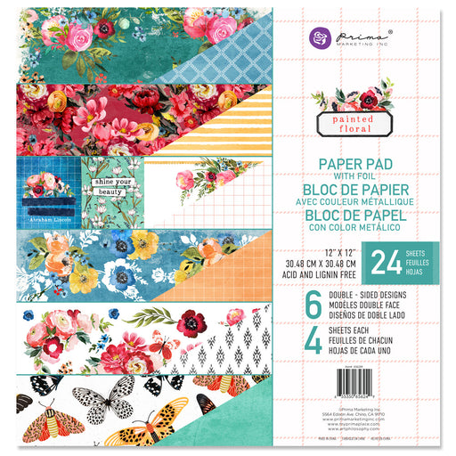 Prima Painted Floral Collection 12x12 Paper Pad-24 sheets w foil