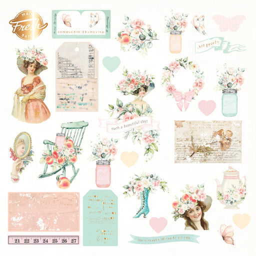 Prima Peach Tea Collection-Ephemera-29 pcs w foil detail