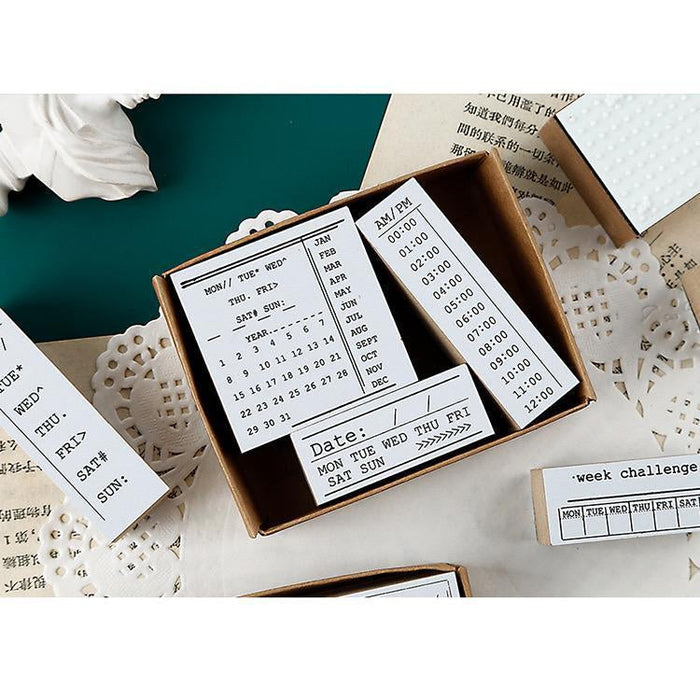 Record Theme Calendar Planner Wooden Rubber Stamp Set