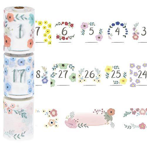 Washi Tape Pre-Cut 3 in 1 - Flowers With Numbers